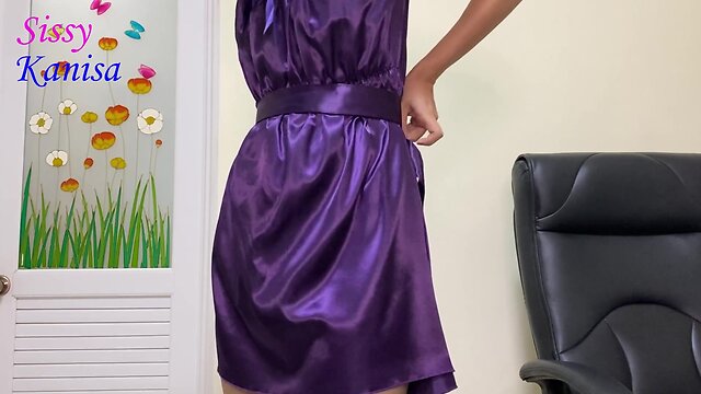 Sisk crossdresser in purple ep2 dressing up sexy silky panties.