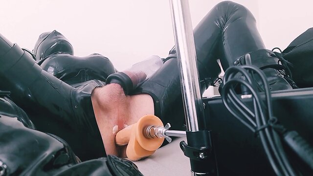 Latex bodysuit, anal fucking machine, anal spread, ping pong, pecker pump