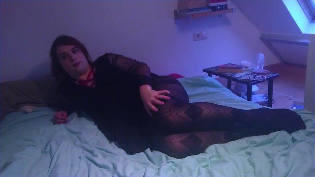 Femboy delighting self-play with small chest