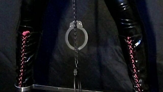 Self-bondage gas mask suspension harness chastity cumming