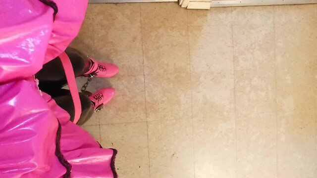 Bathroom bondage: crossdresser maids locked to toilet