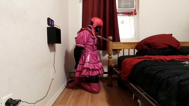 Self-bondage using a spiked chastity cage