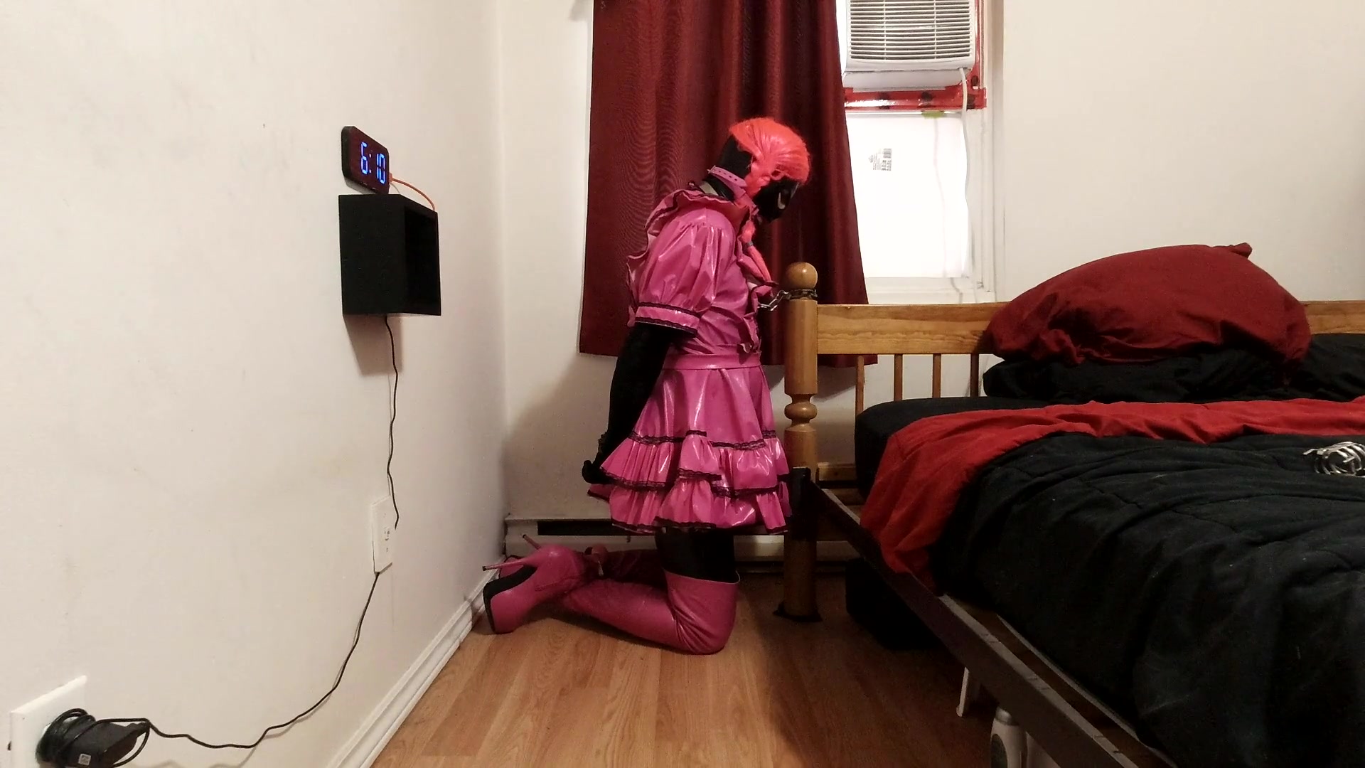 Self-bondage using a spiked chastity cage