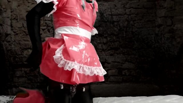 Self-bondage crossdresser maid gagged and chastised with sextoy and vibrator