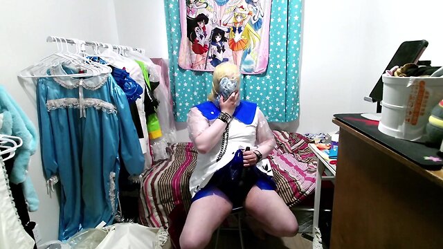 Pvc cosplay CD lillie gagged breathplay stinky socks vibrator