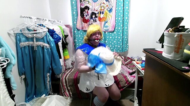 Pvc cosplay CD lillie gagged breathplay stinky socks vibrator