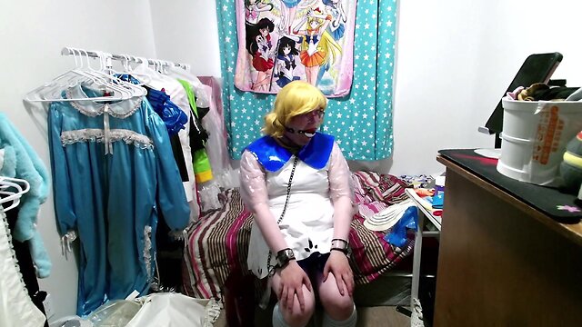 Pvc cosplay CD lillie gagged breathplay stinky socks vibrator