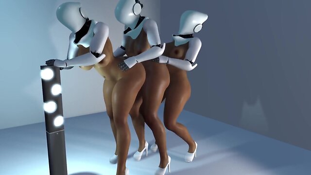 Haydee porn parody: three she-male robot anal train fucking