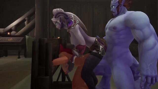 Redhead elf engages in bdsm trio in dungeon: warcraft parody