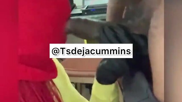 Receiving a workplace facial from a trans female