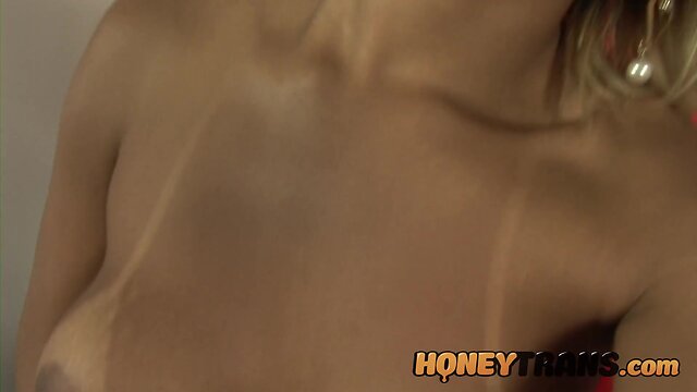 Blond ladyboy sensation wanks and orgasms