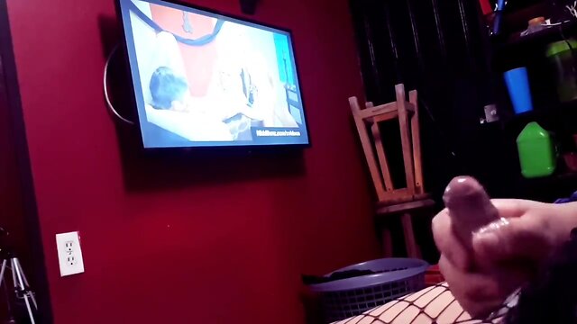 Masturbating transwoman watching porn