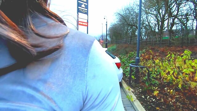 Kelly enjoying a steamy carpark solo in a grey velvet dress