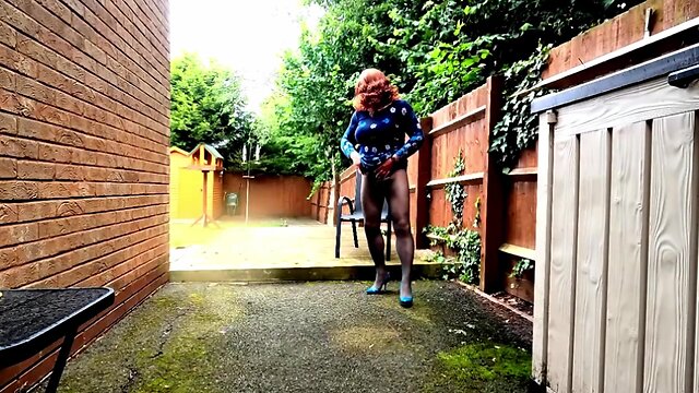 Crossdresser kellycd2022 ruins big cumshot, cums twice in seamless pantyhose