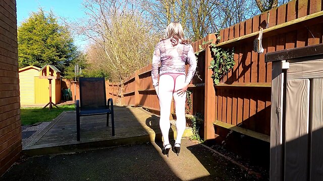 Kelly cd enjoys sissy cock in garden