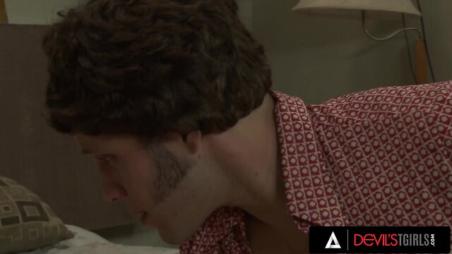 Holly parker: blond trans gets fucked until she cums on herself