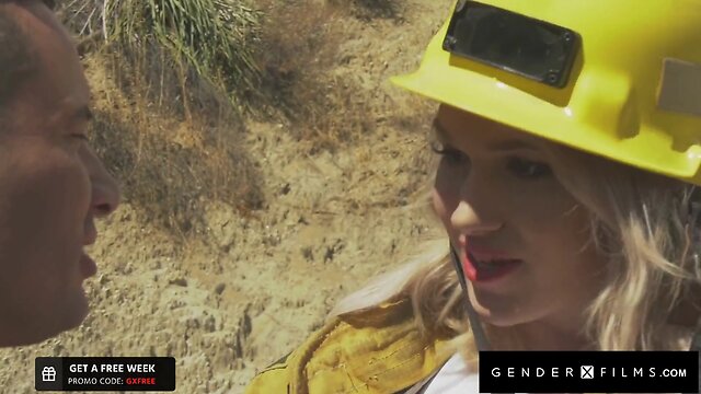 Aspen brooks: hot trans fire fighter sparks it up with hunks tight hole