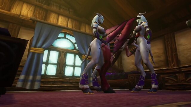 Futa draenei and demon threesome: warcraft porn parody