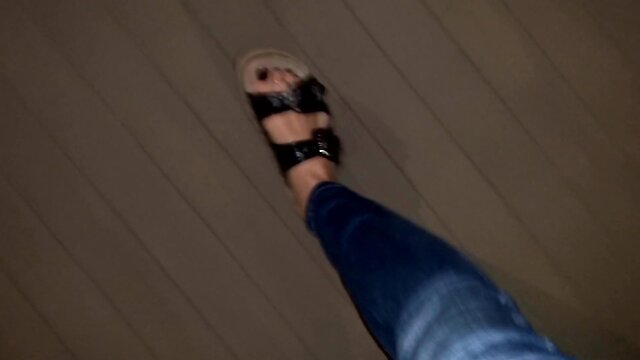 Crossdressing foot fetishist in public