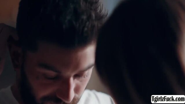 Straight man receives a big cock from a skinny transsexual