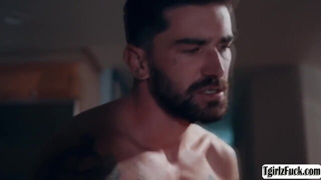 Straight man receives a big cock from a skinny transsexual