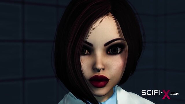 Sci-fi female android hardly fucks busty woman