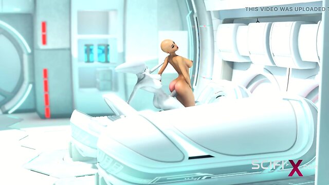 Alien dickgirl fucks sexy horny girl in sci-fi lab