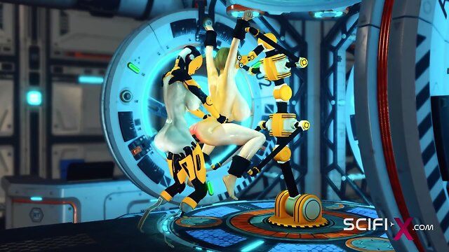 Young Hottie Cuffed and Getting Pleasurably Fucked in Sci-Fi BDSM Scene