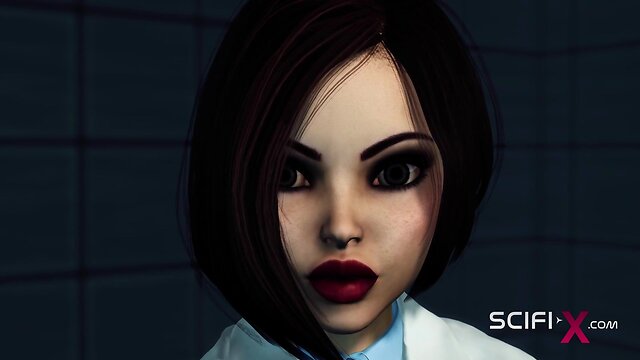 Brunette receives pleasure from sci-fi lab sex cyborg