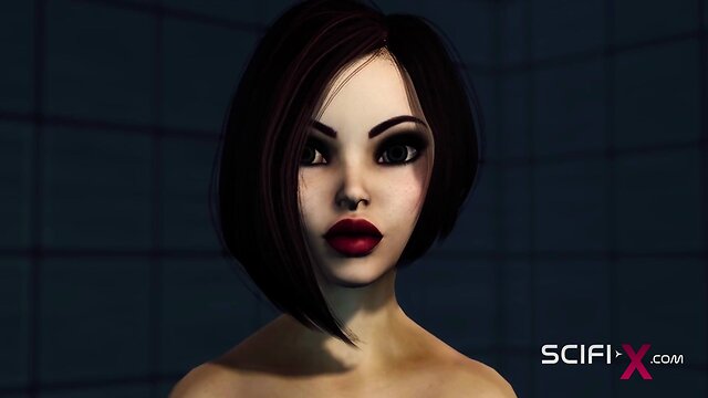 Brunette receives pleasure from sci-fi lab sex cyborg