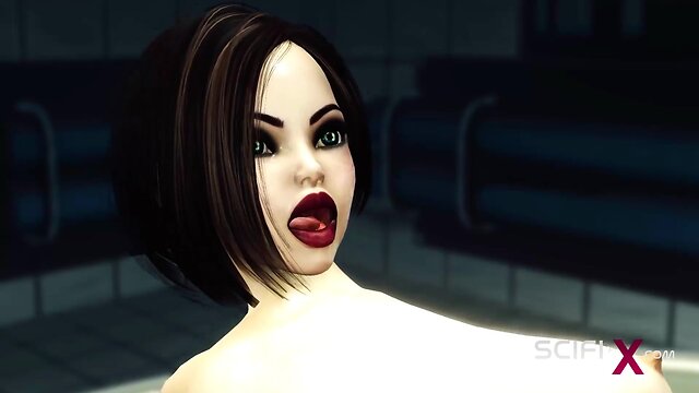 Brunette receives pleasure from sci-fi lab sex cyborg