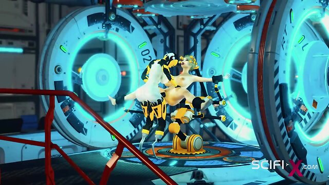 Futa android: horny & cuffed young brunette sucks dick and gets fucked