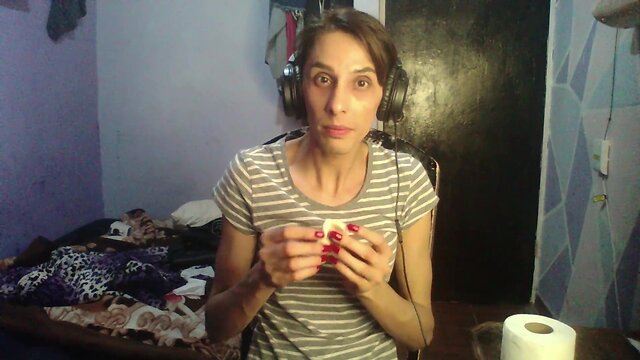 Removing makeup while masturbating