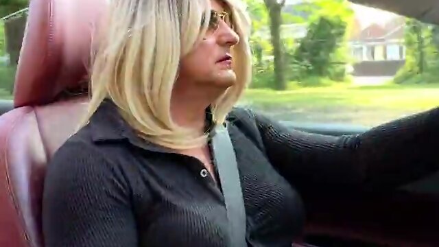 Cute Crossdresser`s Naughty Saturday Drive: High Heels & Stockings!