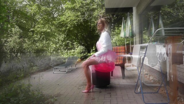 Mature Sissy Pleases with Anal Toys in Satin & Stockings