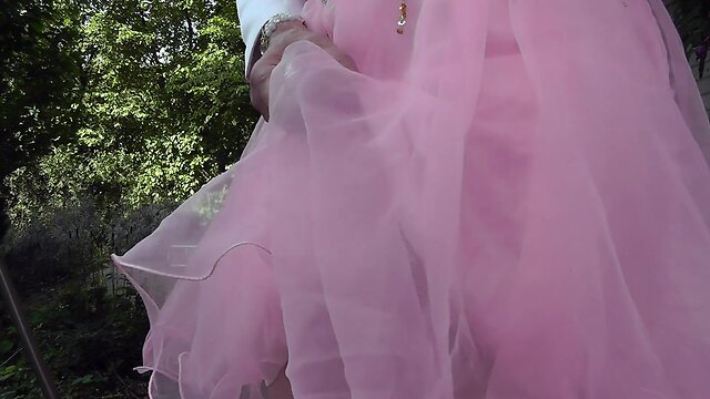 Mature Sissy Pleases with Anal Toys in Satin & Stockings