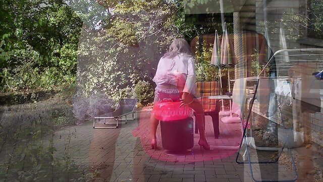 Mature Sissy Pleases with Anal Toys in Satin & Stockings