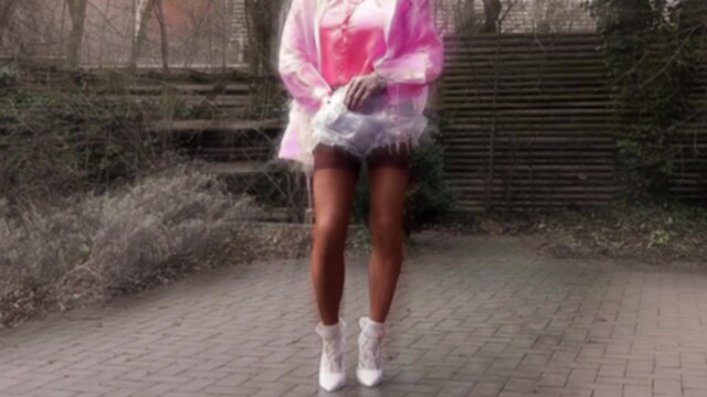 Sissy in satin petticoat and nylon stockings cumshot