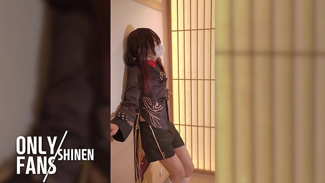 Masturbating with genshin hu-tao dildo sex toy vol. 9