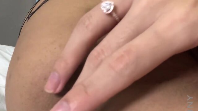 Ladyboy ponybuny enjoys playing with large firm penis