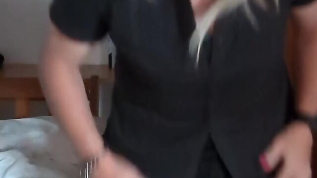 Self-facial with short skirt and stockings