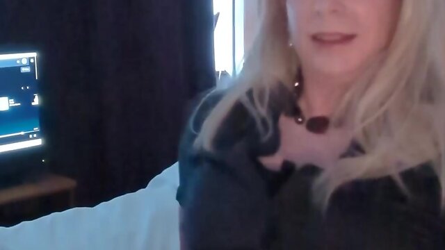 Self-facial with short skirt and stockings