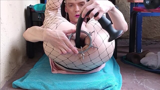 German sissy slut gaping and enjoying a huge butt plug