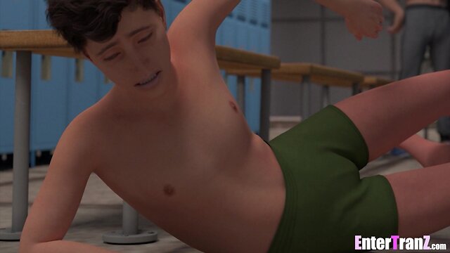 Athlete with long penis allows futa to suck and ride him until climax.