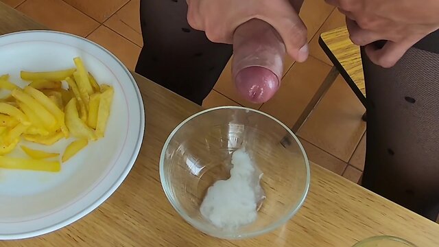 Culinary fetish: enjoying french fries with special sauce!