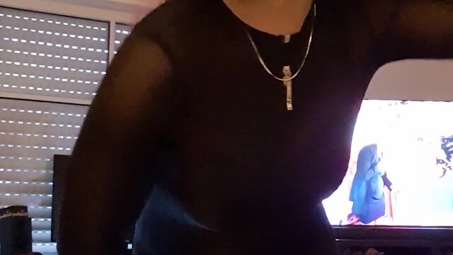 The small one in a nylon catsuit