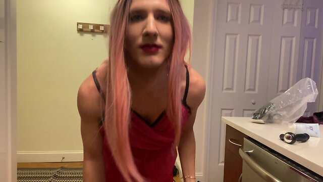 Crossdresser experiences pleasure with vibrator