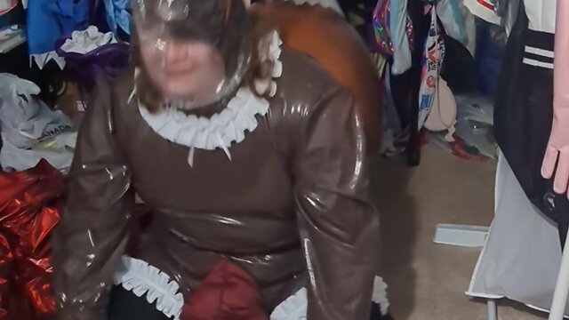 Pvc brown eevee sissy maid breathplay hump inflatable tail desperation