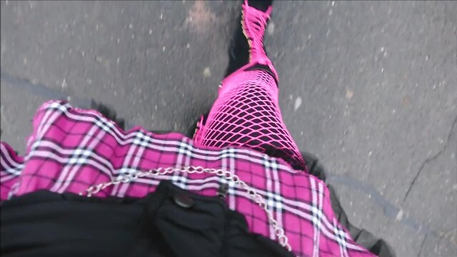 Monique in bimbo doll boots outdoors