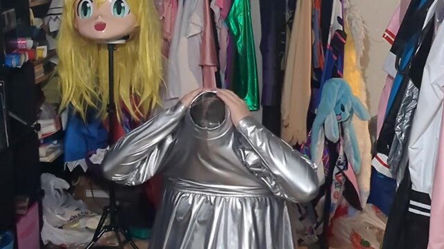 Shiny silver pvc dress kigurumi layered breathplay cosplay